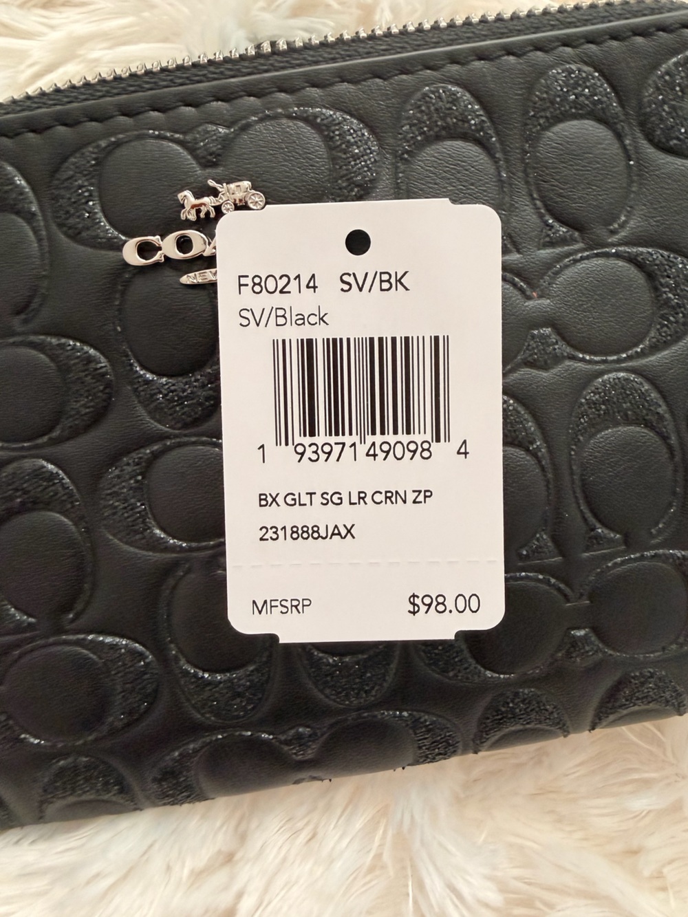 Coach Black Embossed Signature Leather Wristlet | NWT Silver Hardware Clutch - Picture 4 of 5